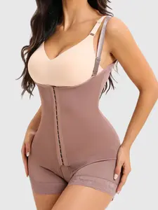 1 Count Women's Apricot Open Bust Bodysuit Adjustable Shoulder Strap, Colombian Shapewear, Fajas, Lace Antislip Proof Breathable Body Shaper with Four Hooks, Comfortable Gentle Jumpsuit, Perfect for Daily Wear & Exercise Wear