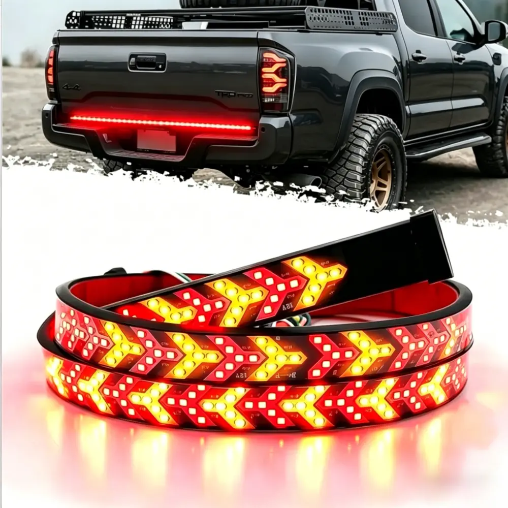 Yobis Small Fishbone 60 Inch LED Tailgate Light Strip, 20mm Width 12-28V Trunk Flow Light Strip, Modified Truck Turn Signal Brake Light, Equipped with Anti-rear Collision Warning Signal, Arrow Type Flowing Turn Signal, Cars Accessories, Truck Accessories