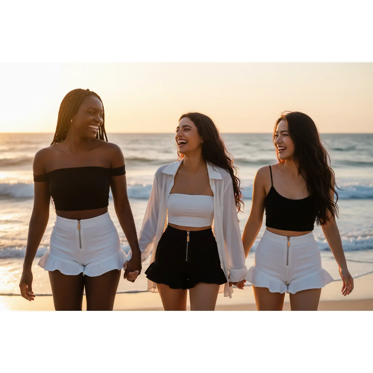 High-Waist Ruffle Shorts – Women's A-Line Zip-Front Hot Pants
