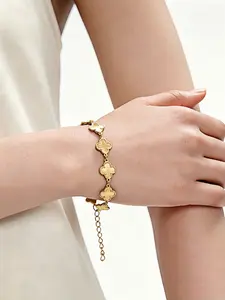 Four-Leaf Clover Bracelet, Stainless Steel, Simple Fashion Accessory, Ideal for Daily Wear, Party, Birthday Gift