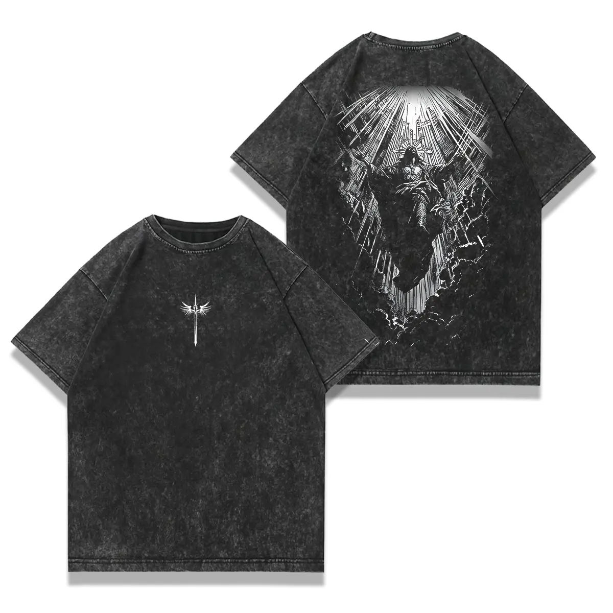 valentine shirts Washed Black Jesus Cristo Oversized Tee: Faithcore Christian Streetwear