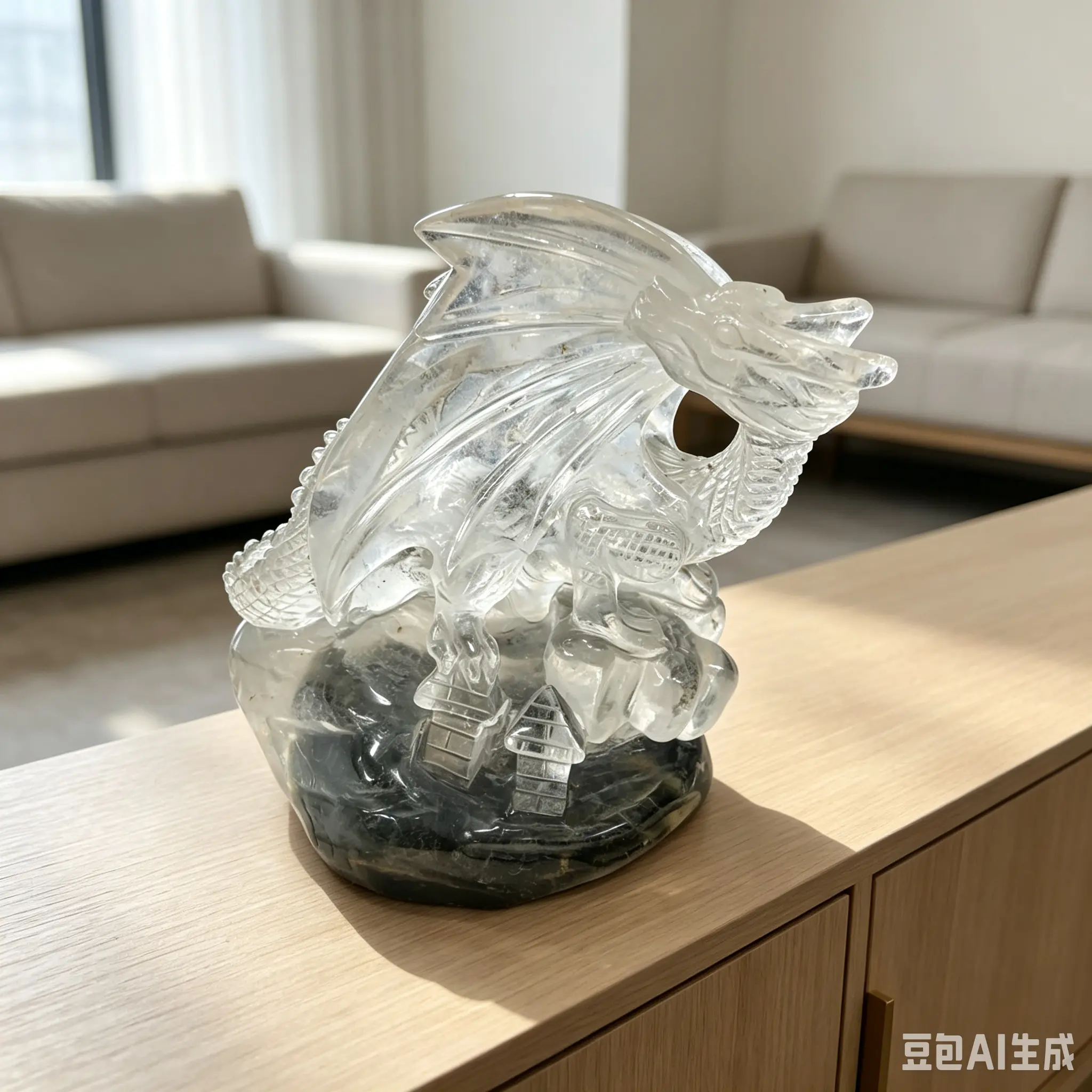 Hand Carved Dragon,  Garden Quartz