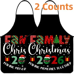 Family Christmas Pattern Polyester Apron Set, 2 Counts Unisex Cooking Apron, Christmas Gift, Apron for Women,Mother's Day Gift,Nails Design Tool,Kitchen Accessory,Garden Accessory