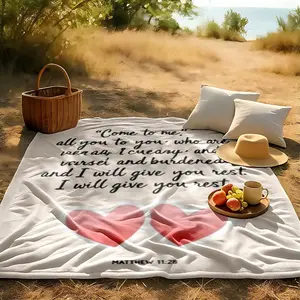 1 piece Matthew 11:28 - "Come to me, all you who are weary and burdened, and I will give you rest." themed flannel blanket - Modern-style flannel blanket, suitable for sofas and beds, all-season use, super soft and comfortable, digital printing
