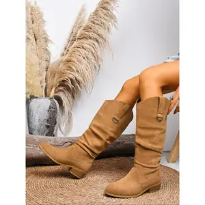 Large size new pleated western boots for women, comfortable suede boots, stylish and elegant knight boots, durable outdoor boots, perfect shoes for commuting and parties