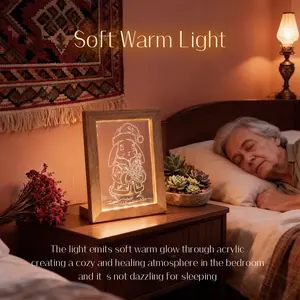 Cozy Glowing Rabbit LED Night Light & Photo Frame - Warm Christmas Decor, Bedside Lamp, Gift for Her/Him, Wooden Acrylic Light Box for Home, Desk, Nursery