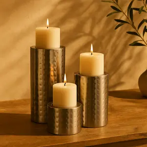 CosmoLiving by Cosmopolitan Set of 3 Metal Handmade Pillar Decorative Candle Holder Set of 3 11", 7", 4"H