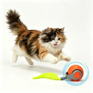 2026 Automatic Cat Toy Ball with 2 Tails - Interactive Rolling Ball Toys for Indoor Cats, 2 Speeds Rechargeable Enrichment for Small/Medium/Large Cats