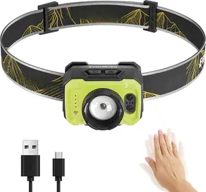 600 Lumen Headlamp, Rechargeable Headlight with 4 Modes, Super Bright  Lamp with Spotlight & Floodlight, Motion Sensor, Memory Function for Camping, Hiking-Green