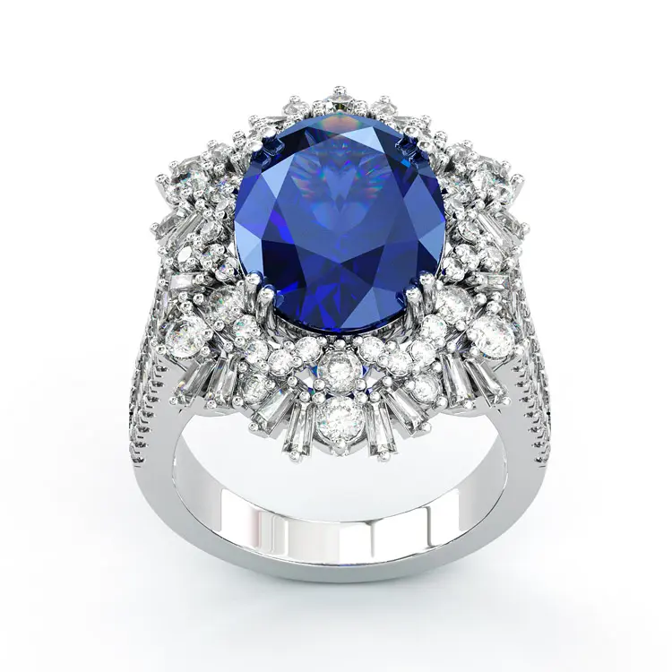 Jorrio Women's Luxury 6.75ct Sapphire Cubic Zirconia Oval Cut Baguette Jewelry Ring - Ideal for Engagement, Anniversary Gifts, Rings For Women, Oval Engagement Ring