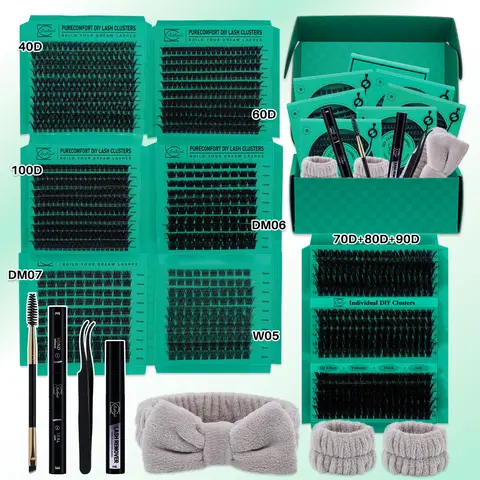 1170pcs D Curl High Capacity Lashes Kit, 9 Styles Mixed Length, 3D Effect Eyelash Cluster Set with Tools & Accessories, Eyelash Clusters Extensions, DIY False Eyelashes