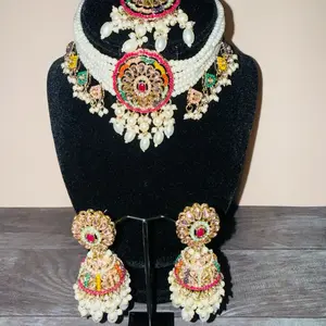 Multi Color Choker Set with Jhumki Earrings & Tikka