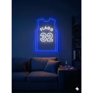 Flagg #32 LED Jersey Light with Remote Control & USB Adapter Durable Acrylic Wall Mount for Basketball Football Baseball Soccer Jerseys
