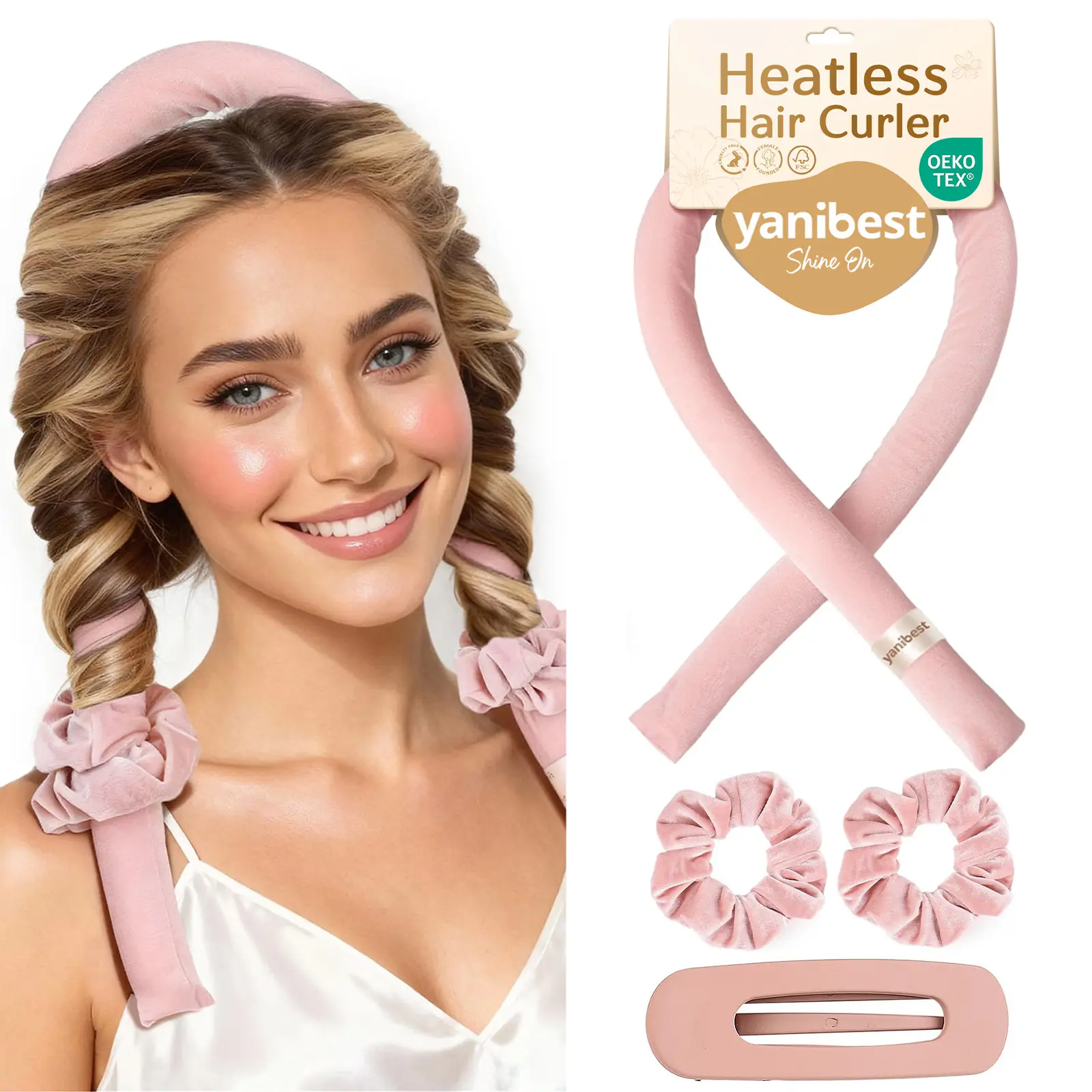 Yanibest Heatless Hair Curler to Sleep in, Overnight Curl Headband for Natural Wavy Curls, No Heat Soft Hair Curler Set with Hair Clip Scrunchies for Styling, No Slip Heatless Curls #SummerWins#DealsForYoudays