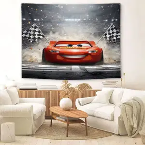 Cars Theme Wall Hanging Rug, Mcqueen Decorative Tapestry for Dorms & Bedrooms, Perfect Party Gift for Car Enthusiasts, Wall Tapestries