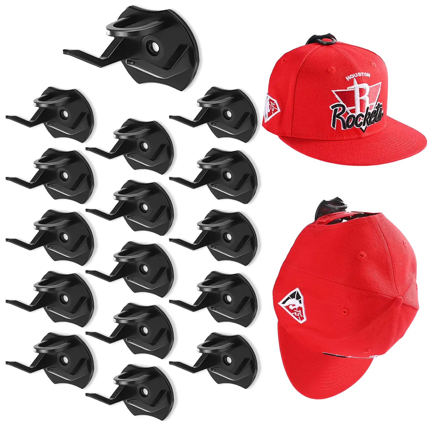 16-Pack Heavy Duty Self Adhesive Plastic Hat Organizer Hooks - Adjustable Damage-Free Wall Hanging Rack with Tape, No-Drill Minimalist Display for Multiple Rooms, Self Adhesive Hooks