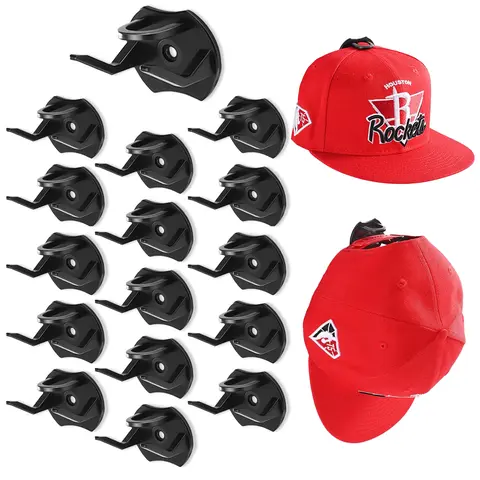 16-Pack Durable Household Plastic Self Adhesive Hat Organizer Hooks - Adjustable, Damage-Free Wall Mount Rack, No-Drill Minimalist Display for Bathroom & Home Organization