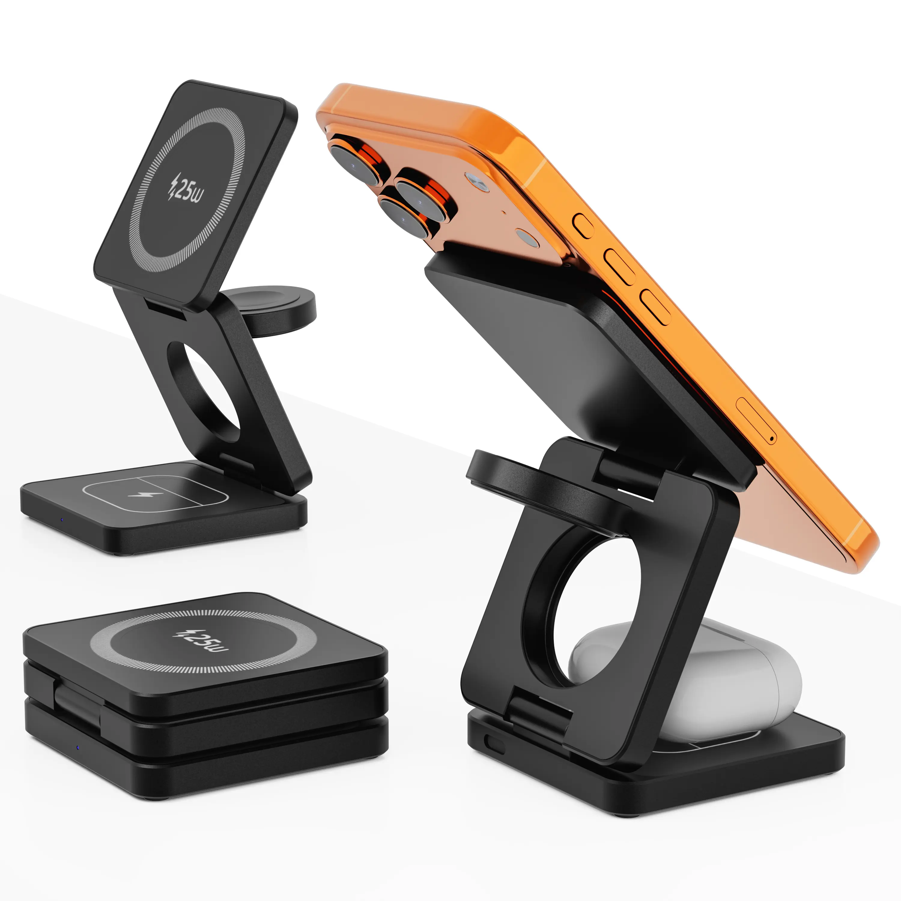 【Buy 1 Get a Gift】Qi2 25W Fold-Flat Travel 3-in-1 Magnetic Charging Stand - MagSafe Wireless Charger, Multi-Device Adapter, Portable Charging Dock for iPhone 17/16, Wireless Earbuds, Smart Watch