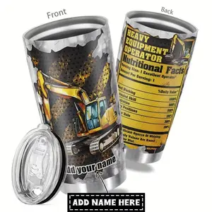 Heavy Equipment Operator Tumbler 20oz, Add Name, Excavator & Machinery Design, Gift for Construction Workers, Stainless Steel Hot/Cold Cup, Christmas Gift