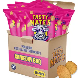 Tasty Nate’s Beef Tallow Potato Chips - Game Day BBQ Flavor Kettle Chips Fried in 100% Beef Tallow Seed Oil Free - Gluten Free Healthy Snacks Paleo Friendly 7oz Bag - Pack of 10