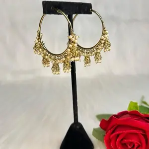 Desi Beautiful Polki Hoops With Small Jhumkis Gold Plated Earrings for Women Elegant and Stylish Jewelry