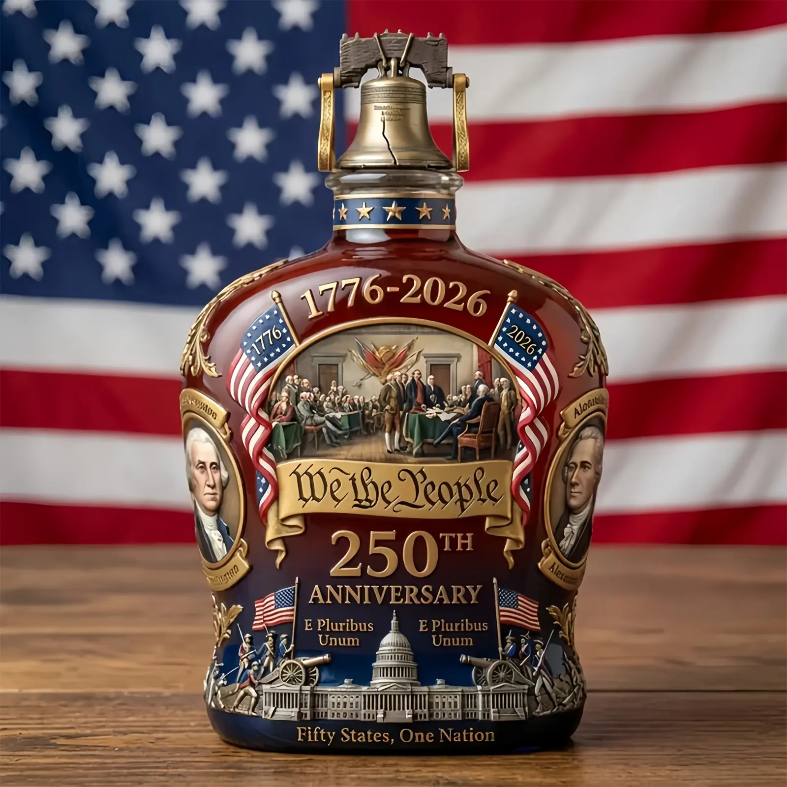 USA 250th Anniversary Whiskey Decanter, 1776-2026 Collectible Decorative Liquor Flask, Premium Glass Material