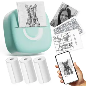 Mini Printer Sticker Thermal Printer with 3 Rolls Paper,  Portable Phone Printer,Study Printer for Pictures, Photos, Journals, DIY, Compatible with Phone & Tablet.
