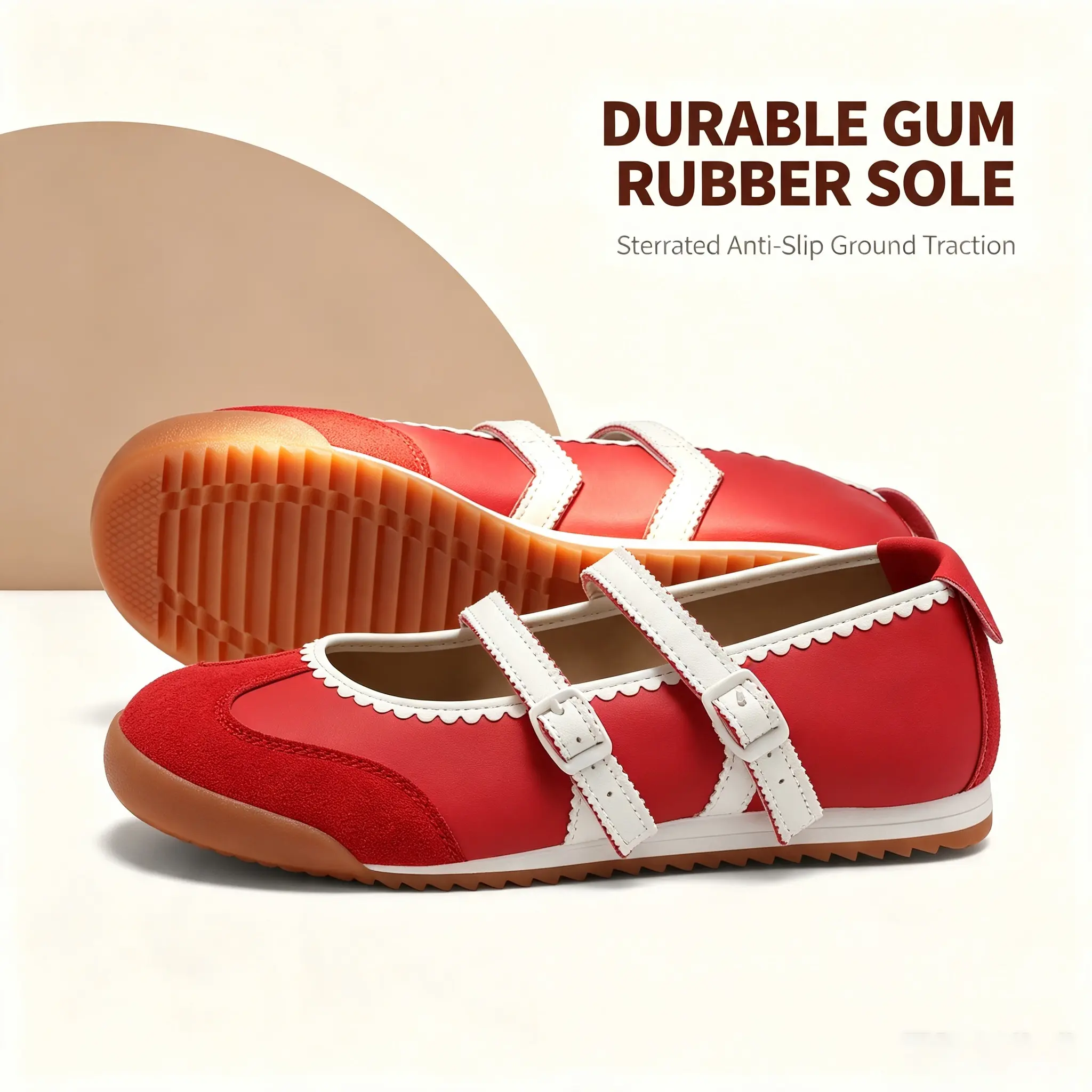 Women's Mary Jane Sneakers - 2-Strap Rounded Toe Ballet Flats, Comfortable Footwear for Daily Shopping, Walking (Ideal for Modern Office Ladies)