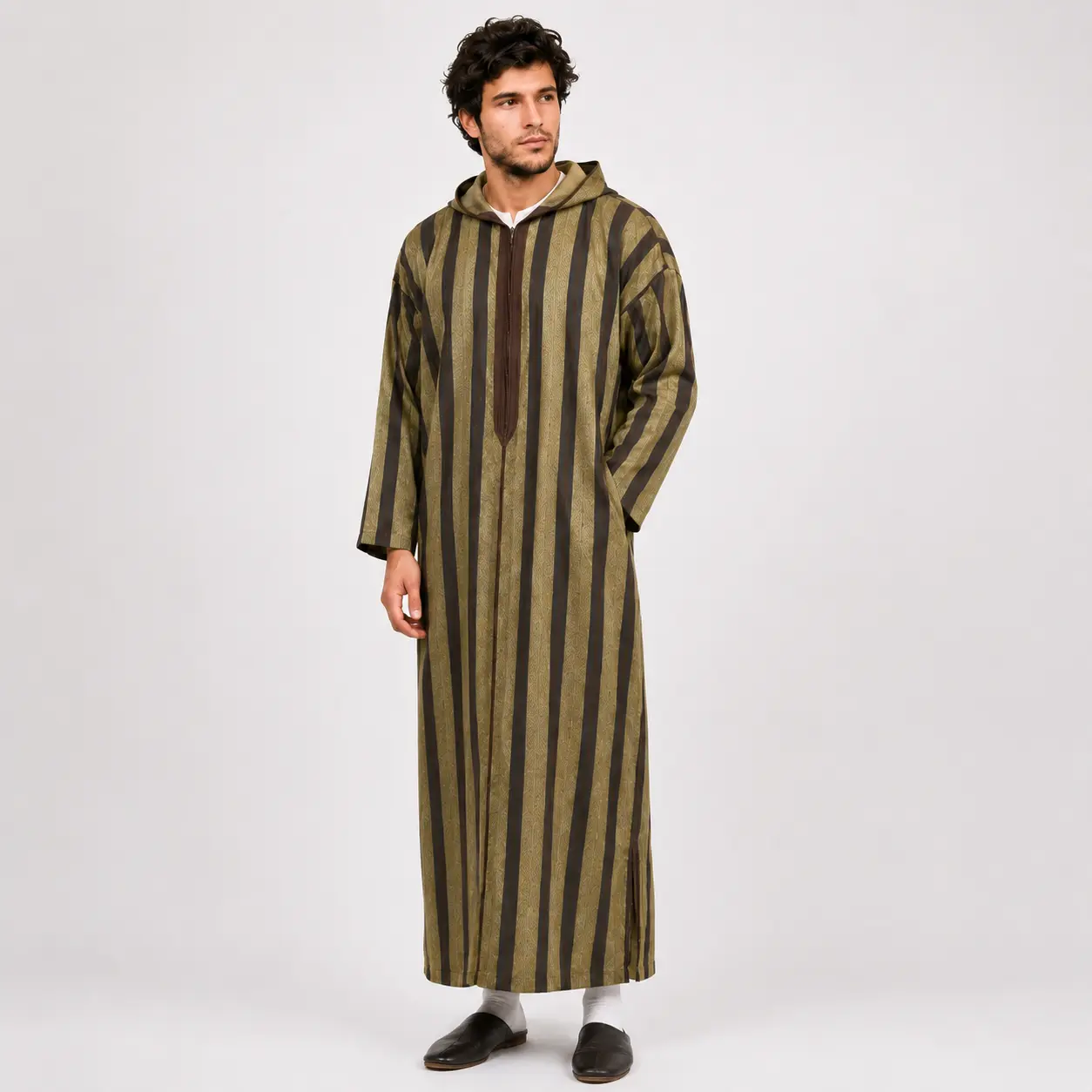 Marrakesh Olive Striped Moroccan Djellaba