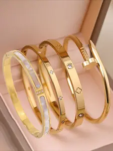 4-piece Classic Light Luxury Stainless Steel Couple Bracelet, Suitable for Men and Women for Daily Wear, Durable Party Accessories, Suitable for Daily Party Jewelry