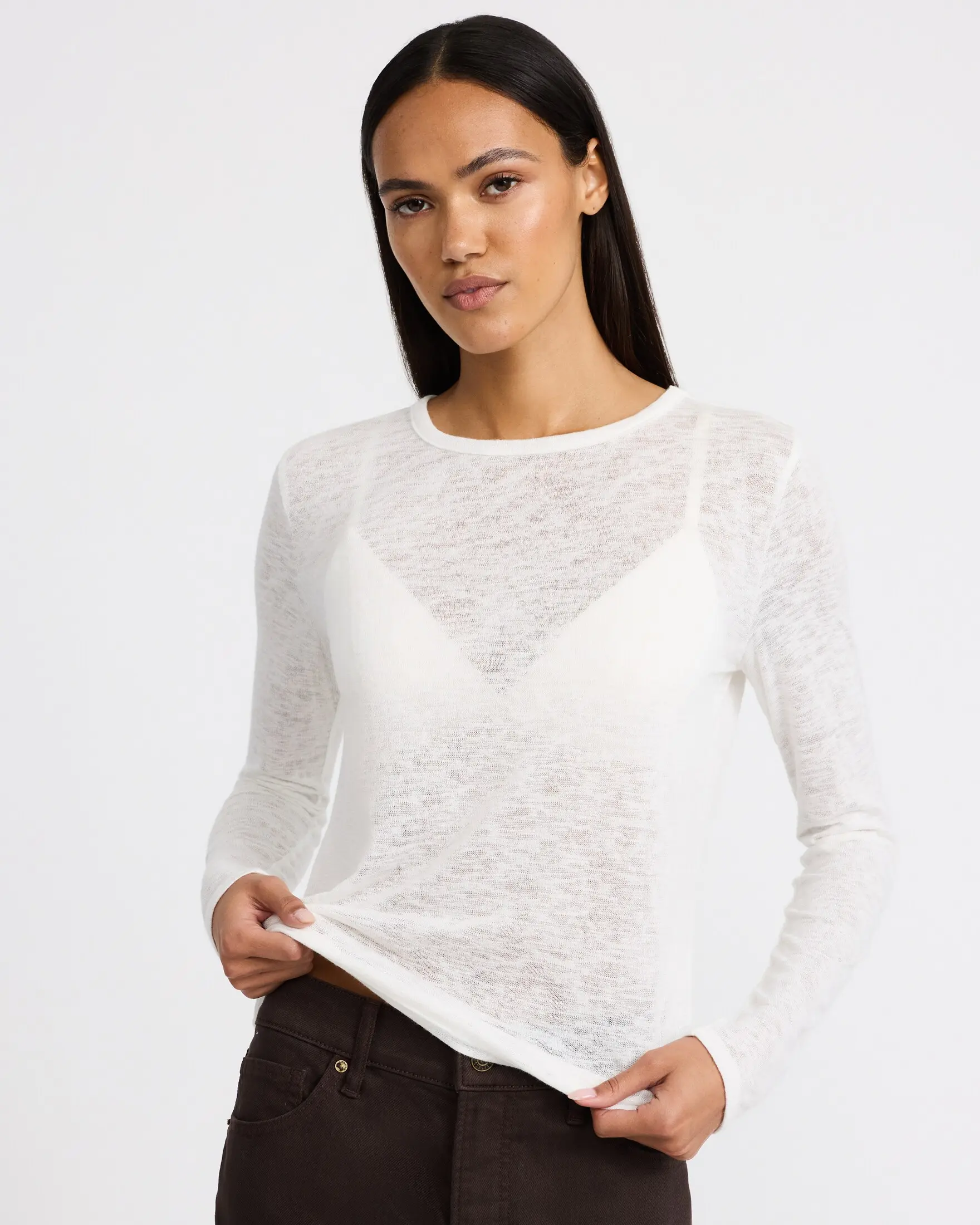 Express Sheer Jersey Crew Neck Long Sleeve Tee