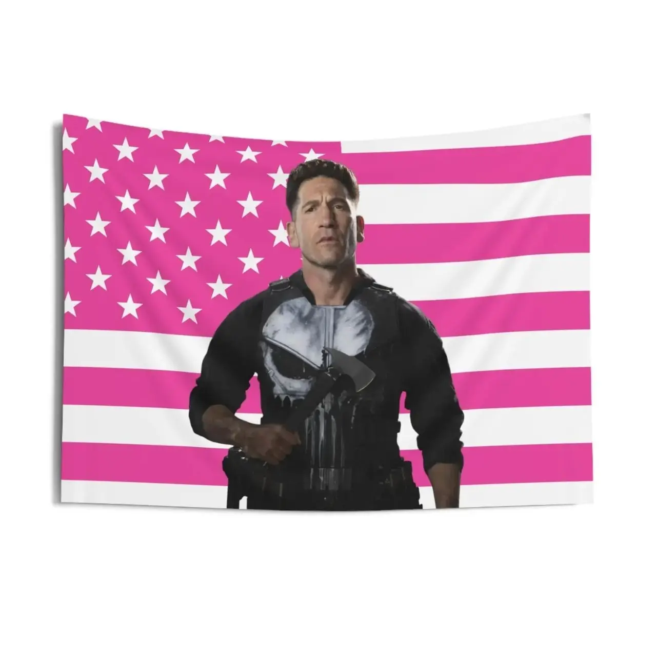 Frank Castle Axe Pink Flag Tapestries, Jon Bernthal Brand New Day Wall Tapestries