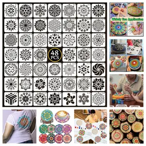 48pcs Mandala Templates, Plastic Cutout Pattern Drawing Templates, Reusable Furniture Templates for DIY Art Projects Decor