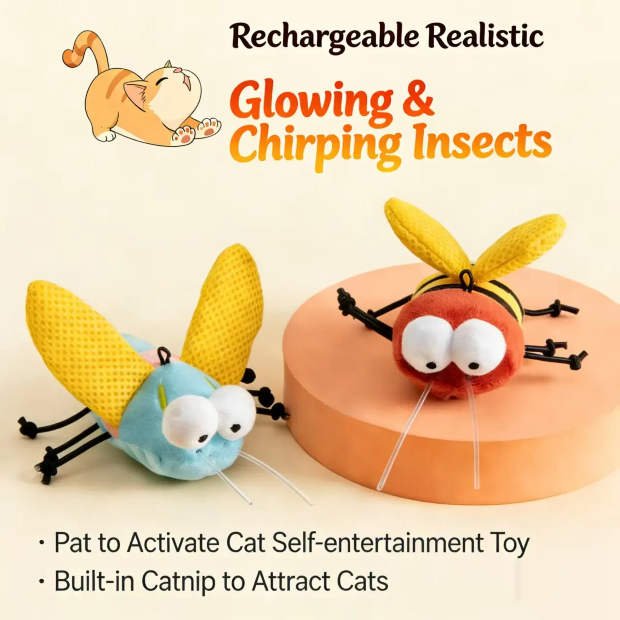 Cat Flying Insect Interactive Toy - Pet Toy with Lights, Sounds, Catnip, Triggers Hunting Instincts, Ideal for Home Use & Festive Party Bag Gifts, Trigger Hunting Instincts
