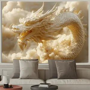 1pc 3D Dragon and Auspicious Clouds Art Tapestry - Majestic White Polyester Wall Hanging for Room or Dorm Decor, Perfect Gift for Friends and Family, Intricate Design with Traditional Chinese Aesthetic, Dragon Decor