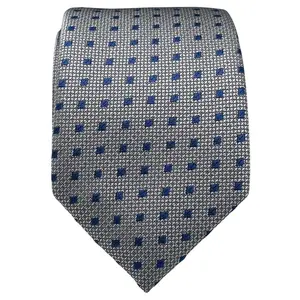 BISSE Necktie - Micro Fabric Men's Tie, Gray Square Patterned Tie, Men's Tie