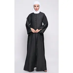 Contemporary Denim Abaya with Side Slits and Button Opening