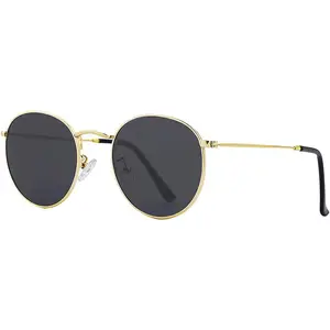 Classic Polarized Round Sunglasses for Women Men, Trendy Metal Frame Shades