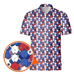 Eyes Up Here - American Tatas 4th of July US Flag Vintage Pattern Men's Bogey Golf Ball Polo Shirt Masters Golf Tennis Polo Tops Masters Tournament Shirt 2026 GPA Championship Performance Outdoors Sport Shirt, Ideal Gift for Hunting Season Dad Golfers