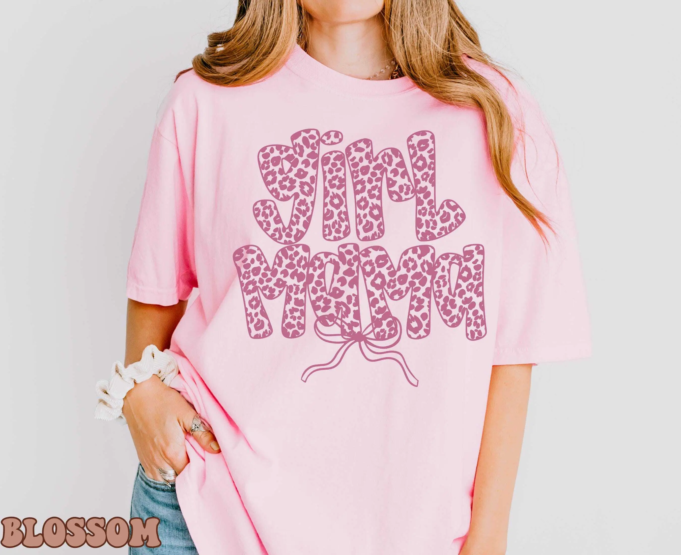 Girl Mama leopard Girl Mama TShirts, Mothers Day Gift, Coquette Girl Mama Tshirt, Shirt for Mom of Girls, Bow Mama Tshirts