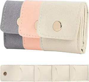 Mini Travel Jewelry Bag Velvet Lined Foldable Multifunctional Organizer with Secure Metal Snap Closure 3pcs Set - Boxes