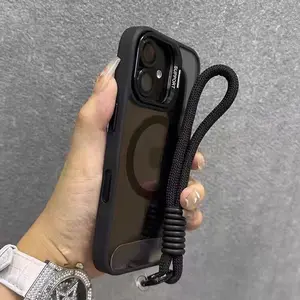 Magnetic skin sensing hardware lens holder+wrist strap phone case suitable for Apple/iPhone 17 16 15 14 13 12 11Pro Max Plus, supports Magsafe wireless charging, men's and women's shockproof protection case, holiday gift