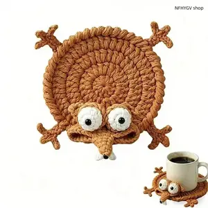 Handmade Crochet Squirrel Coaster 3D Vivid Absorbent Heat Resistant Cup Pad Aesthetic Desk Ornament Chic Home Coffee Bar Decor Creative Exquisite Gift For Female Friends Daily Tabletop Decoration And Holiday Present Giving