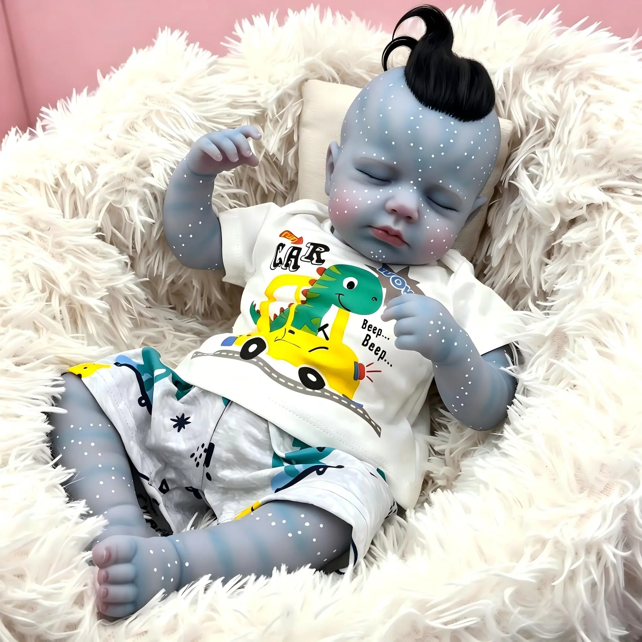 20 Inch Realistic Blue Skin Reborn Baby Doll Soft Vinyl Cloth Body Lifelike Elf Newborn Baby Dolls Real Life Baby Dolls Gift Toy for Kids Age 3+