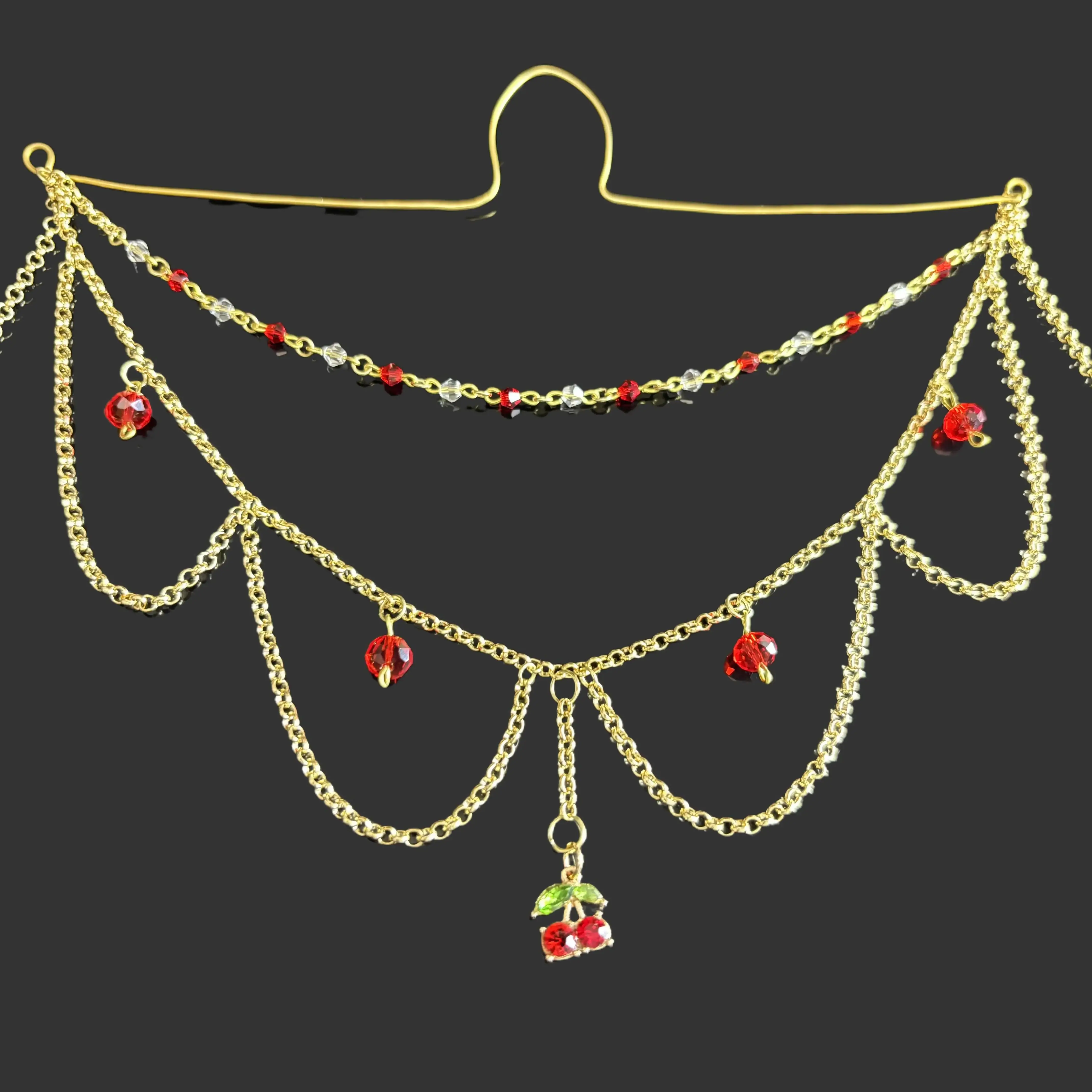 Stylish Red Cherry Hanging Gold Color Copper Car Mirror Decoration