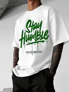 Men's Regular Fit Round Neck Graphic T-Shirt, Humble Graffiti Print, Inspirational Streetwear Style, Soft Cotton Fabric, Casual Daily Wear