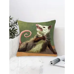 1pc Modern Opossum Print Pillow Cover, 18x18 Inch, Farmhouse Decor With Single-Sided Animal Design, Envelope Closure & Machine Washable For Living Room, Bedroom, Sofa, Bed, Car, Bedroom Accent, Farmhouse Style, Polyester Pillowcase, Interiors
