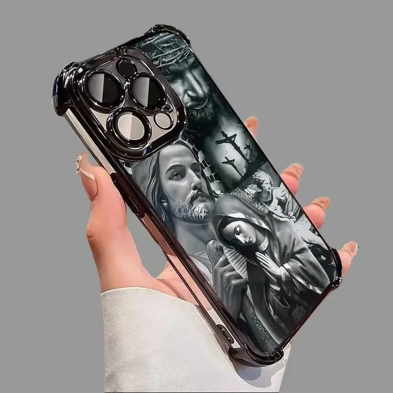 TPU Shockproof Heavy-Duty Durable Smartphone Case, Unique Multi-Color Christ Jesus Pattern Cover for iPhone 11,12,13,14,15,16,17 Pro Max Plus Mobile Phone Accessories, Iphone11