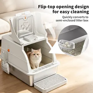 3-in-1 XL Stainless Steel Cat Litter Box 25L, Lid High Side Odorless Easy Cleaning Non-Sticky,Fully Enclosed with Lid & Large Opening,  Removable Lid Carbon Filters -Odor Free, Front & Top Dual Entry, Anti-Urine Leakage for Big Cats/Multiples