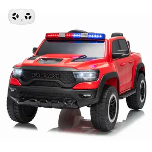 Red Electric Car for Kids,12V Kids Ride On Police Car with Remote Control, Electric Pickup Truck for Toddlers, 3 Speeds, Spring Suspension, LED Lights & Truck Bed Storage